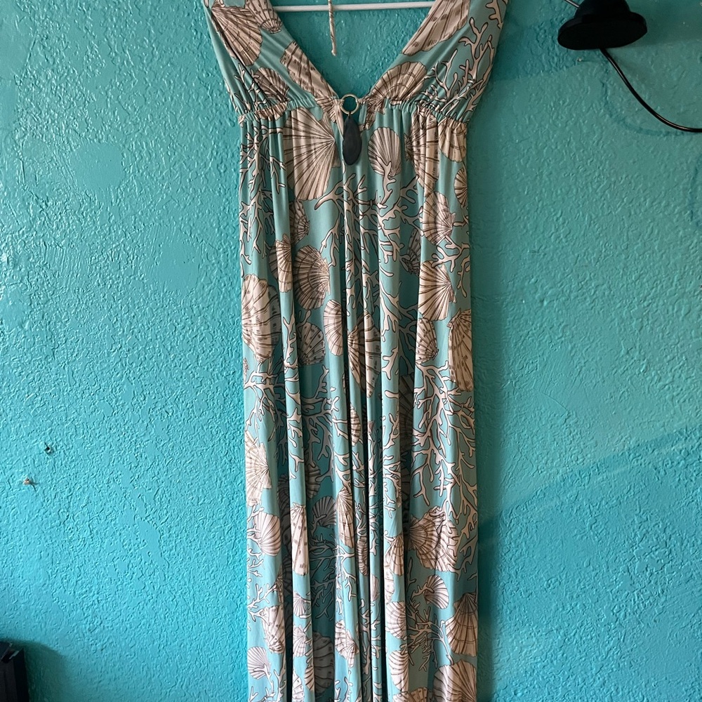 Boston Proper Turquoise and White Coral Print Dress